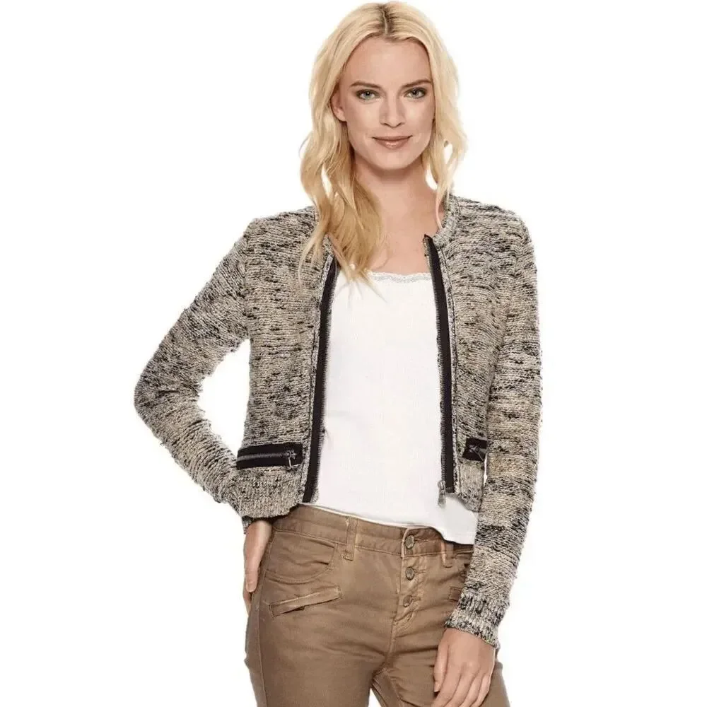 Free People Heart Beeps Boho Knit Cropped Zip Up Sweater Bolero XS‎